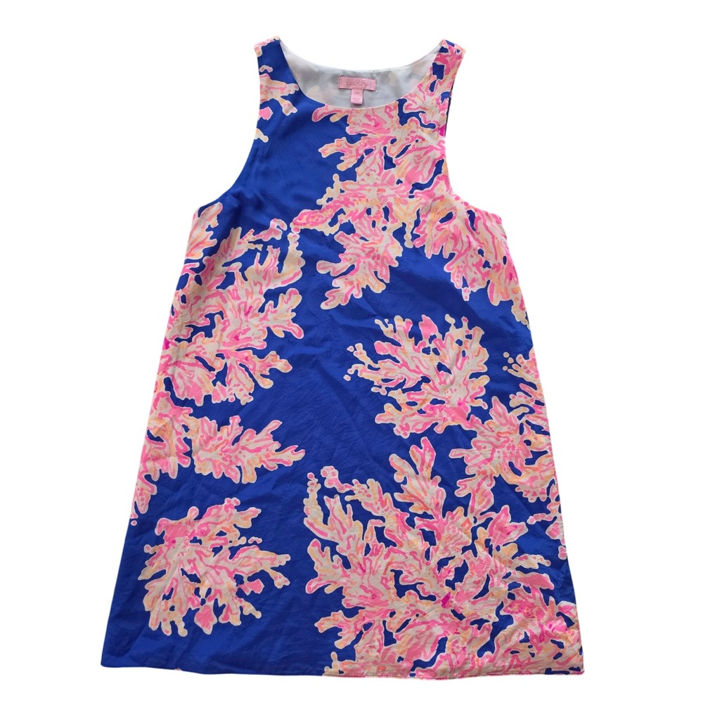 Lilly Pulitzer Jackie Silk Shift Dress It's Electric Blue Pink Coral Size XXS